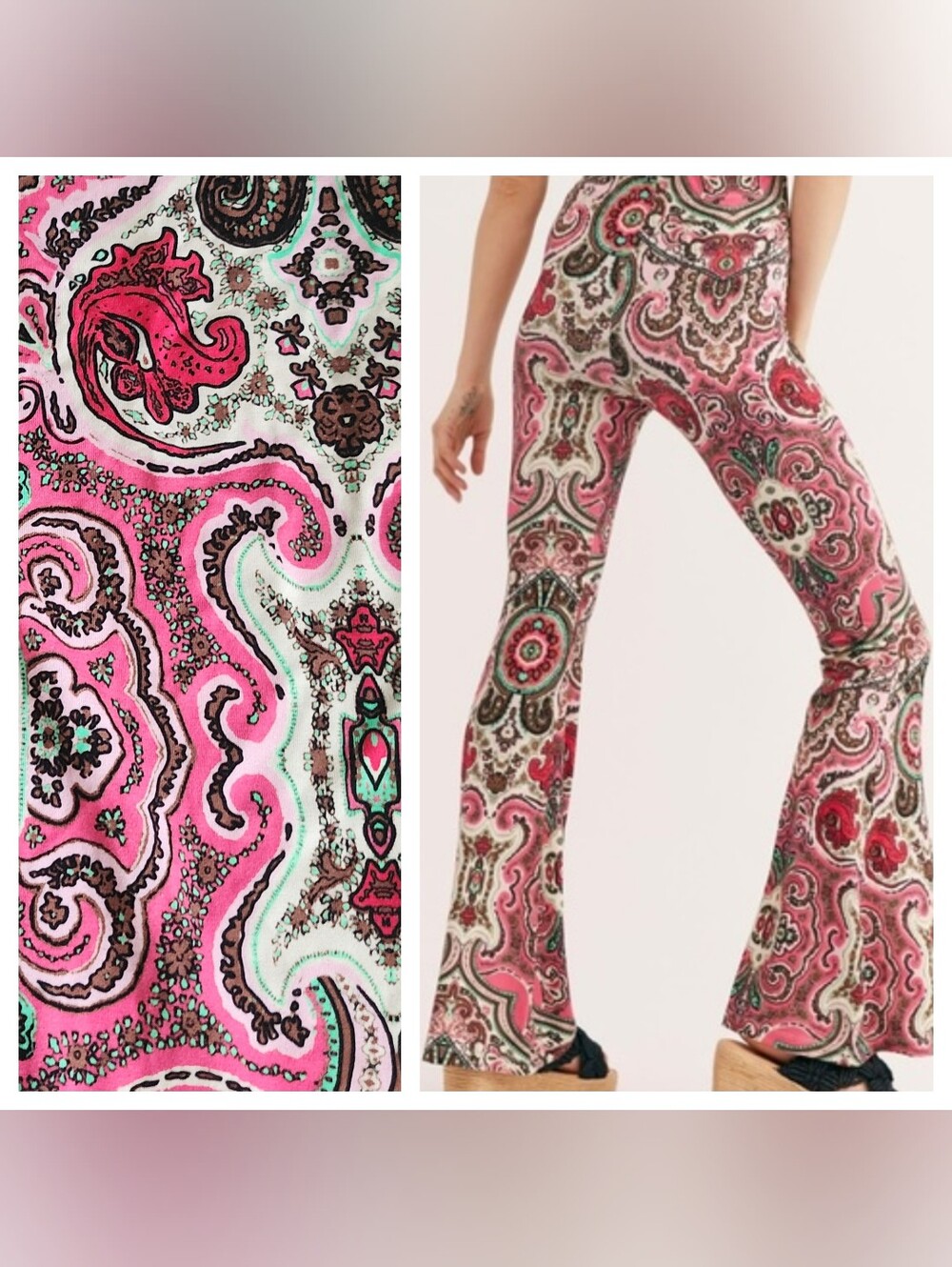 FREE PEOPLE | Pink Paisley Flare Pants